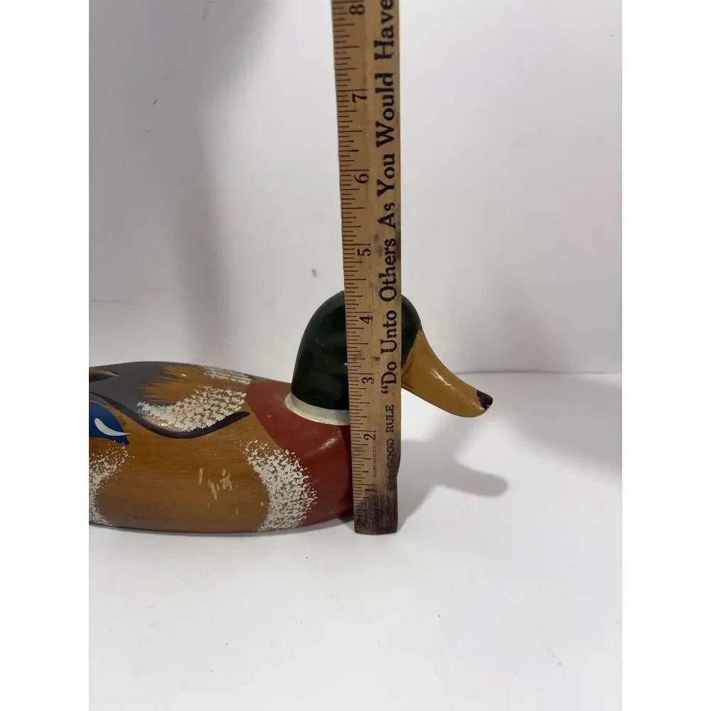 HAND‎ PAINTED WOODEN DUCK DECOY NEAT 10” LONG Wood